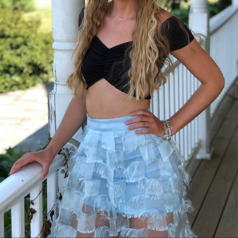 True violet organza square fringed maxi skirt